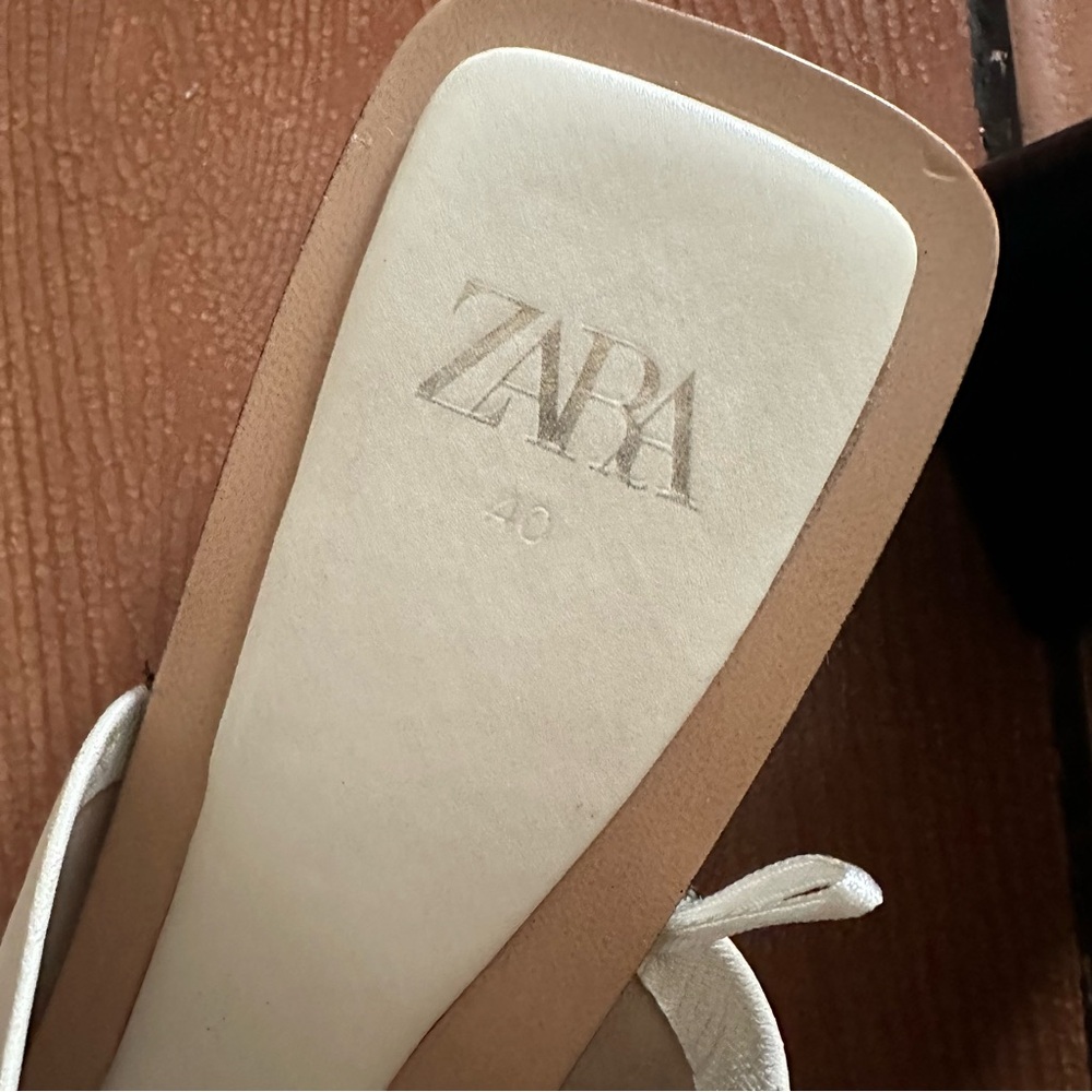 Zara Shoes Woman Mules Kitten Heel Leather Beige Size 40 USA 9 - Picture 7 of 11